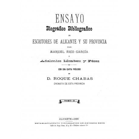 Ensayo biográfico-bibliográfico  de escritores de Alicante y su provincia