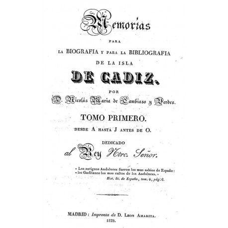 Memorias para la biografía y bibliografía de la isla de Cádiz