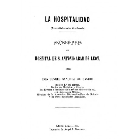 La Hospitalidad ( generalidades sobre Beneficencia)